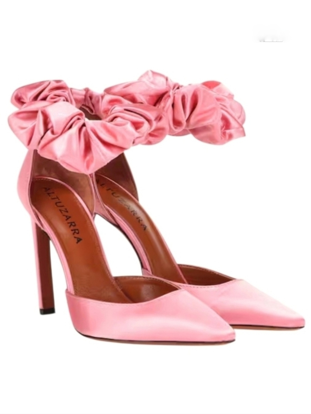ALTUZZARA | George Pink Satin Scrunchie D'Orsay Ankle Pumps EU 40 / US 10